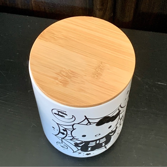 Hello Kitty Skeleton Spider Web Halloween Cellar Style Canister with Wooden Lid - Picture 11 of 13